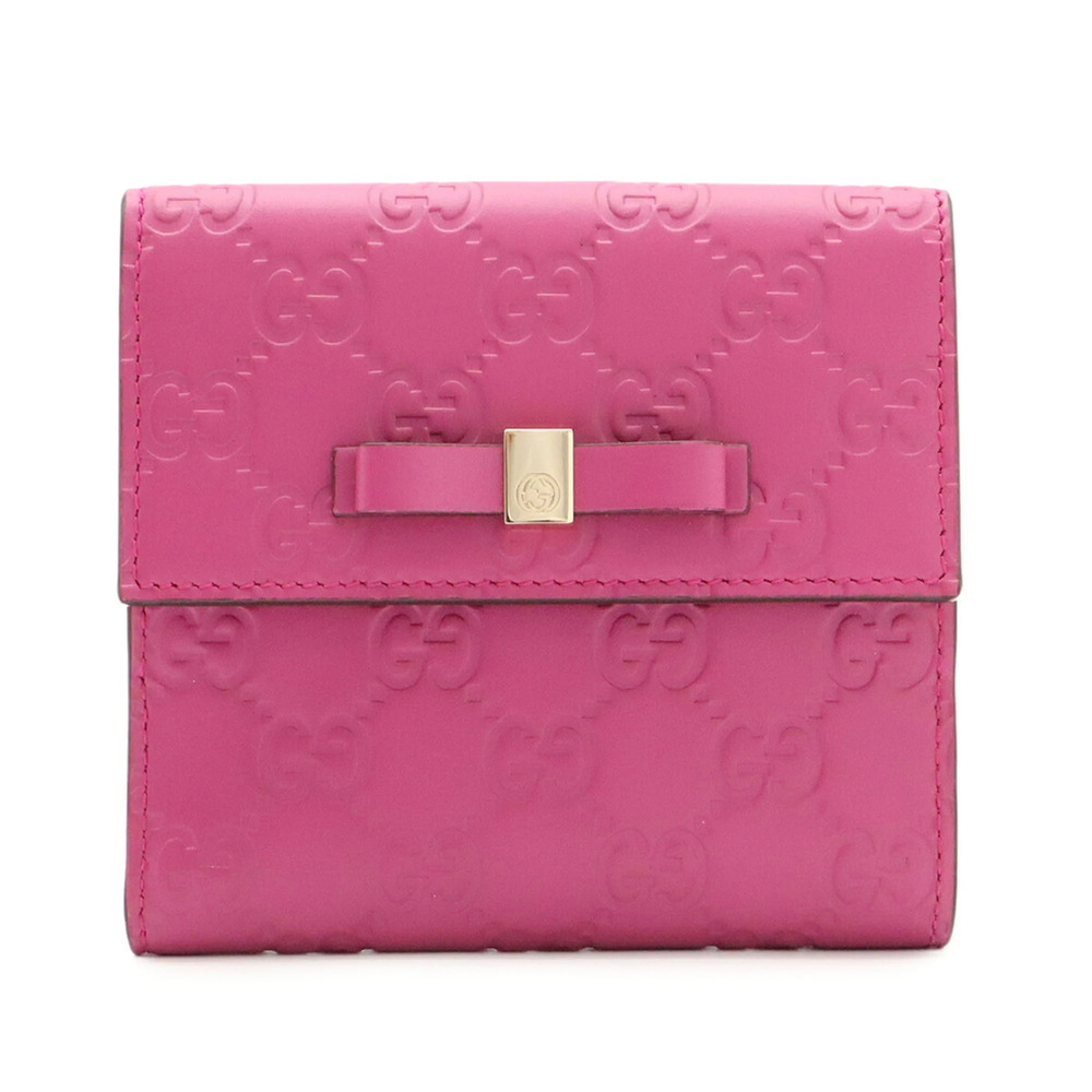 GUCCI Bowy Ribbon Motif Guccissima Double Wallet Leather Purple Pink with Ini...